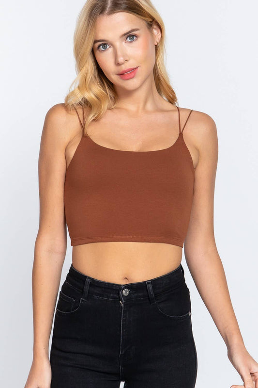 Elastic Strap Two Ply Knit Cami Crop Top