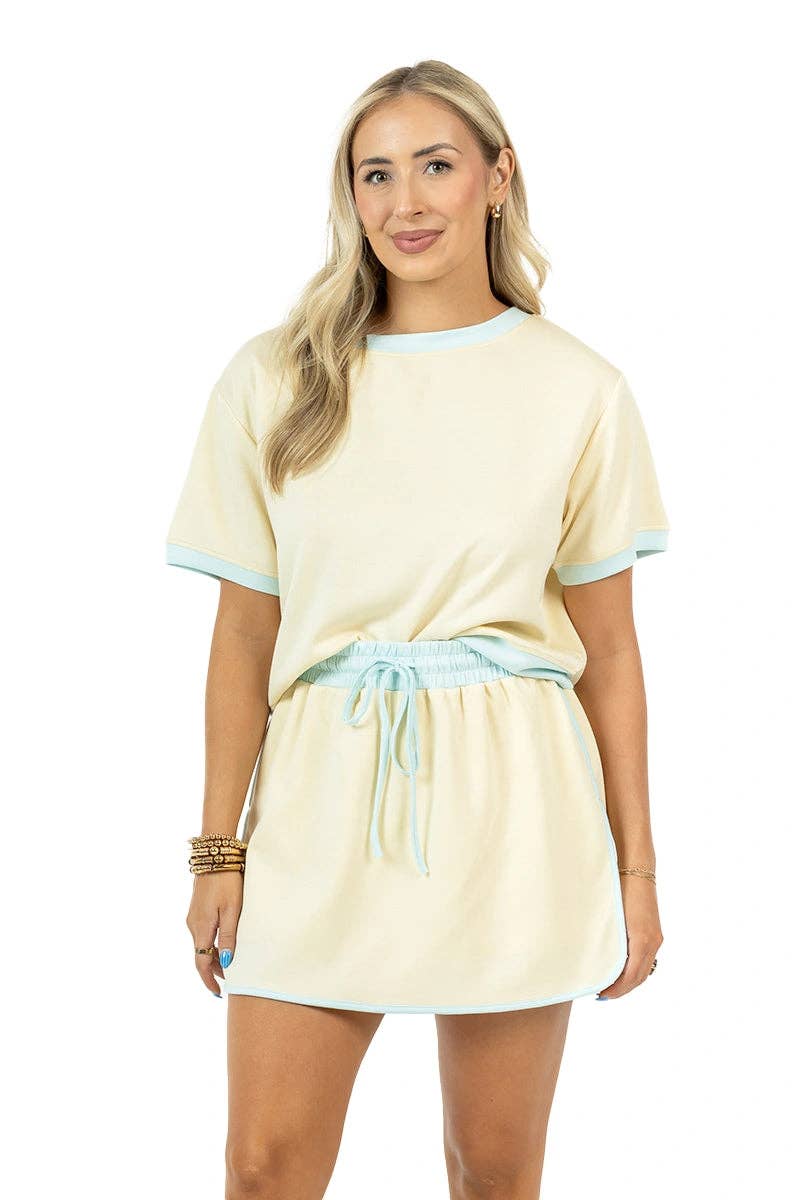 Yellow and Blue Contrast Matching Skirt Set