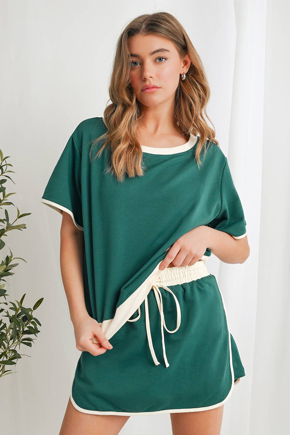 Colorblock Drop Shoulder T Shirt & Skirt Set