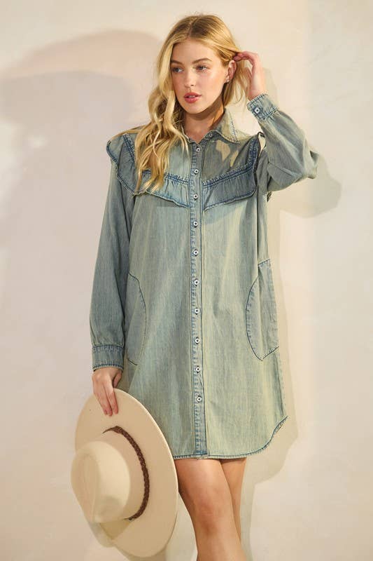 Denim Button-Up Mini Dress