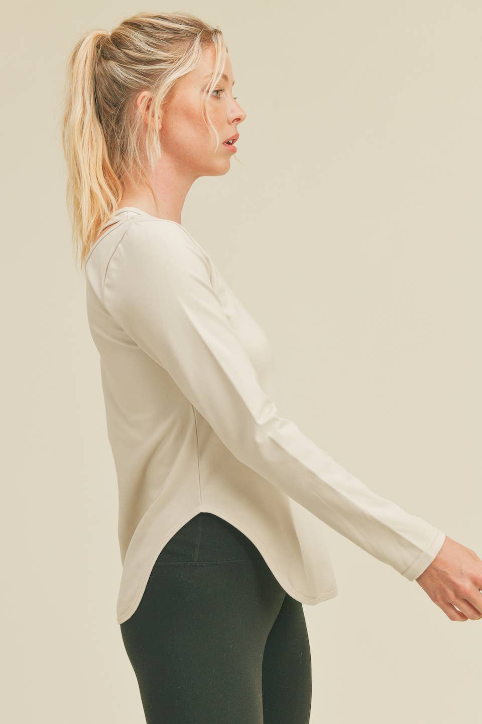 Oatmeal Asymmetrical Slit Long Sleeve Top