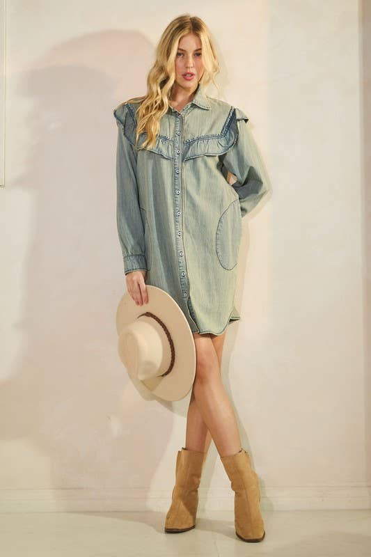Denim Button-Up Mini Dress