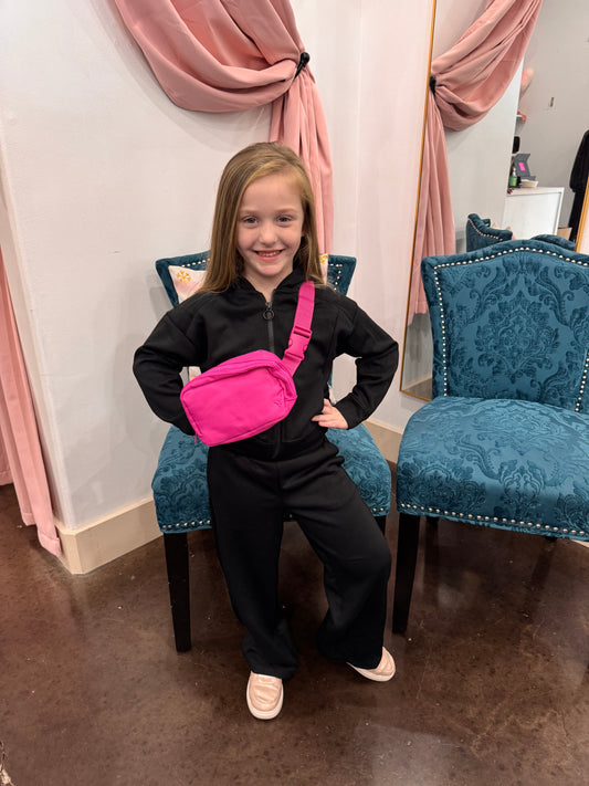 Little Girls Jacket, Wide Leg Pant, and Bag Set ~ Black