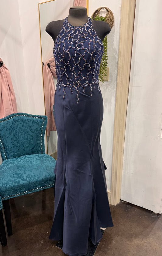 Navy Ruffled Mermaid Skirt Prom Dress ~ Large