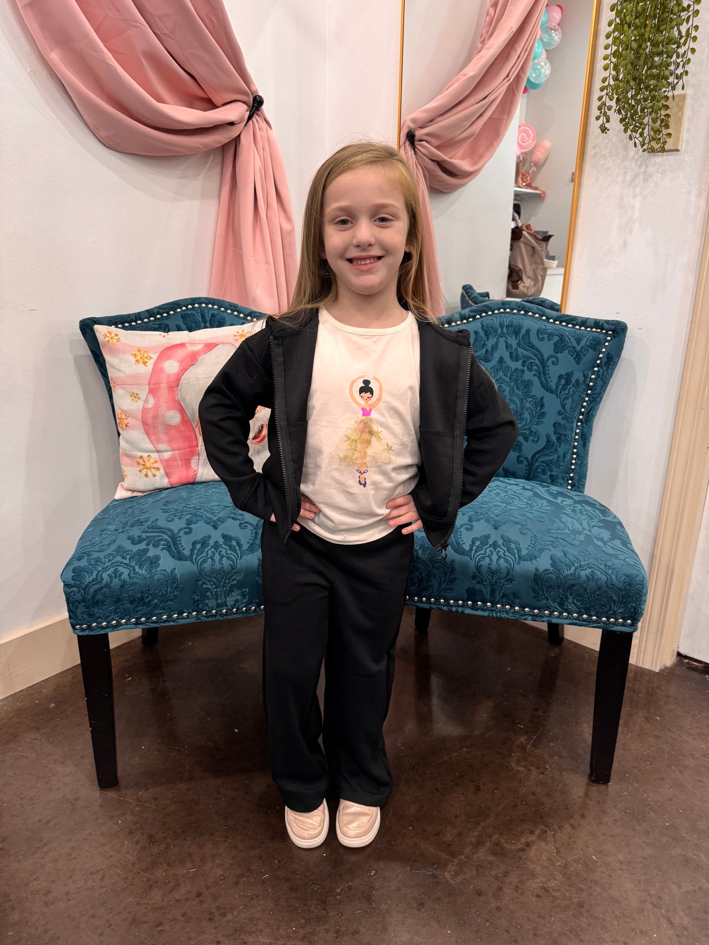 Little Girls Jacket, Wide Leg Pant, and Bag Set ~ Black