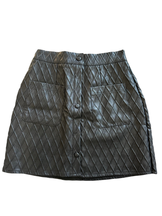 Button Down Textured Vegan Faux Leather Mini Skirt