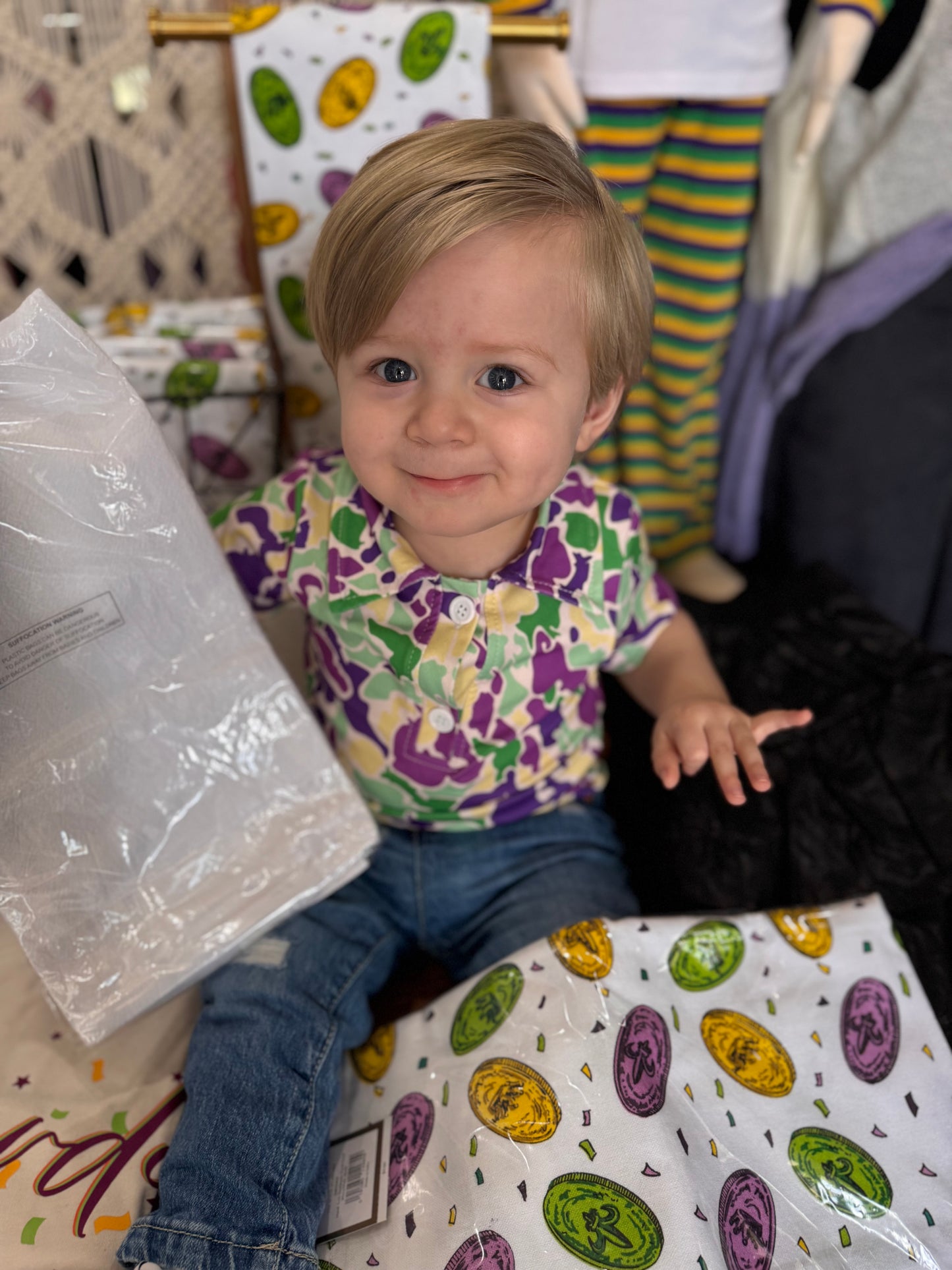 Baby Boys Camouflage Printed Mardi Gras Polo