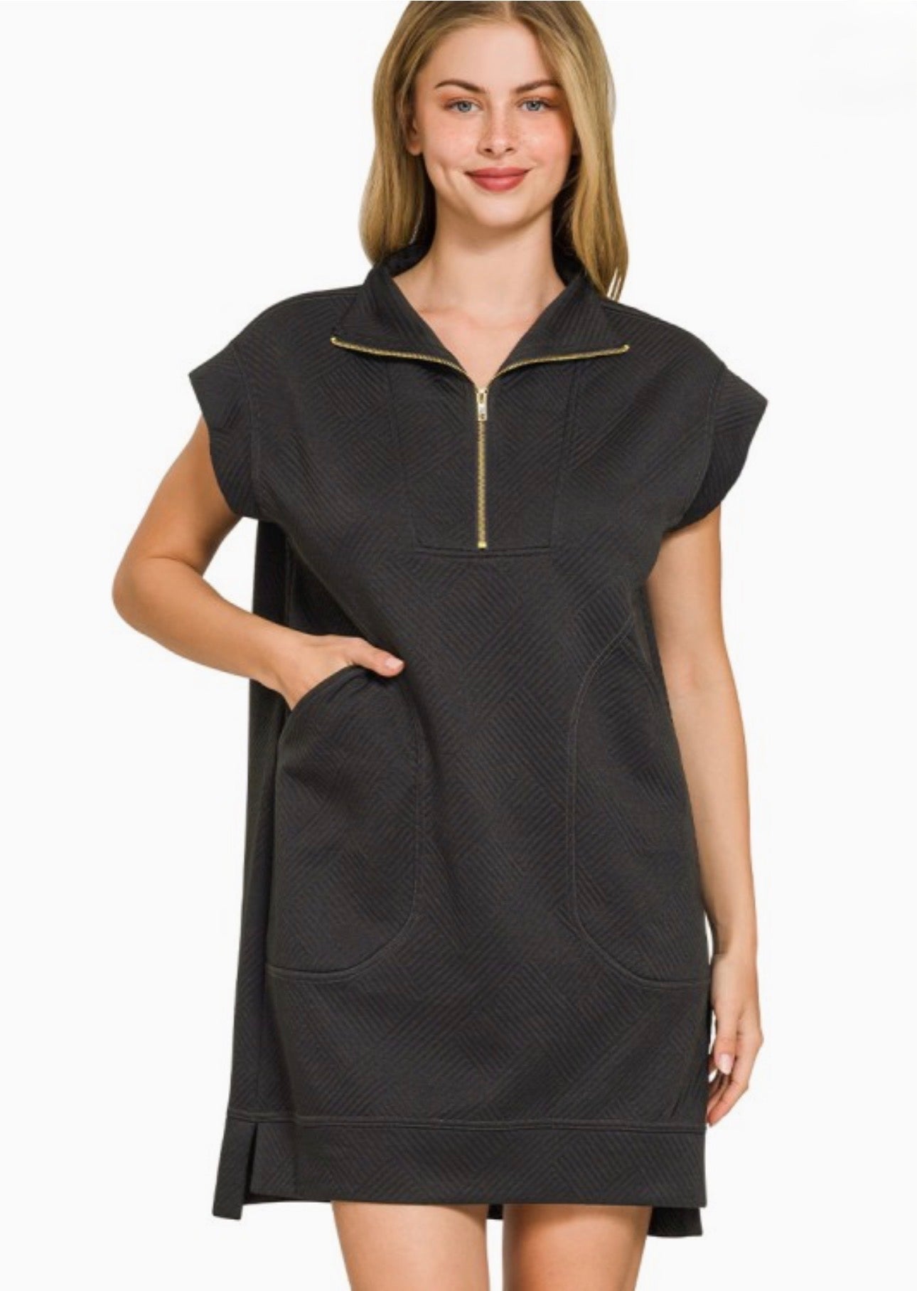 Textured Knit Zip Dress