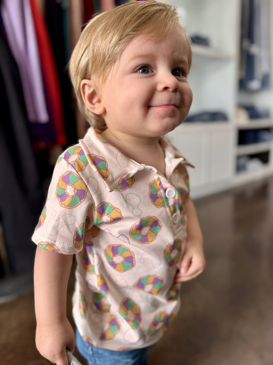 Baby Boys King Cakes Printed Mardi Gras Polo