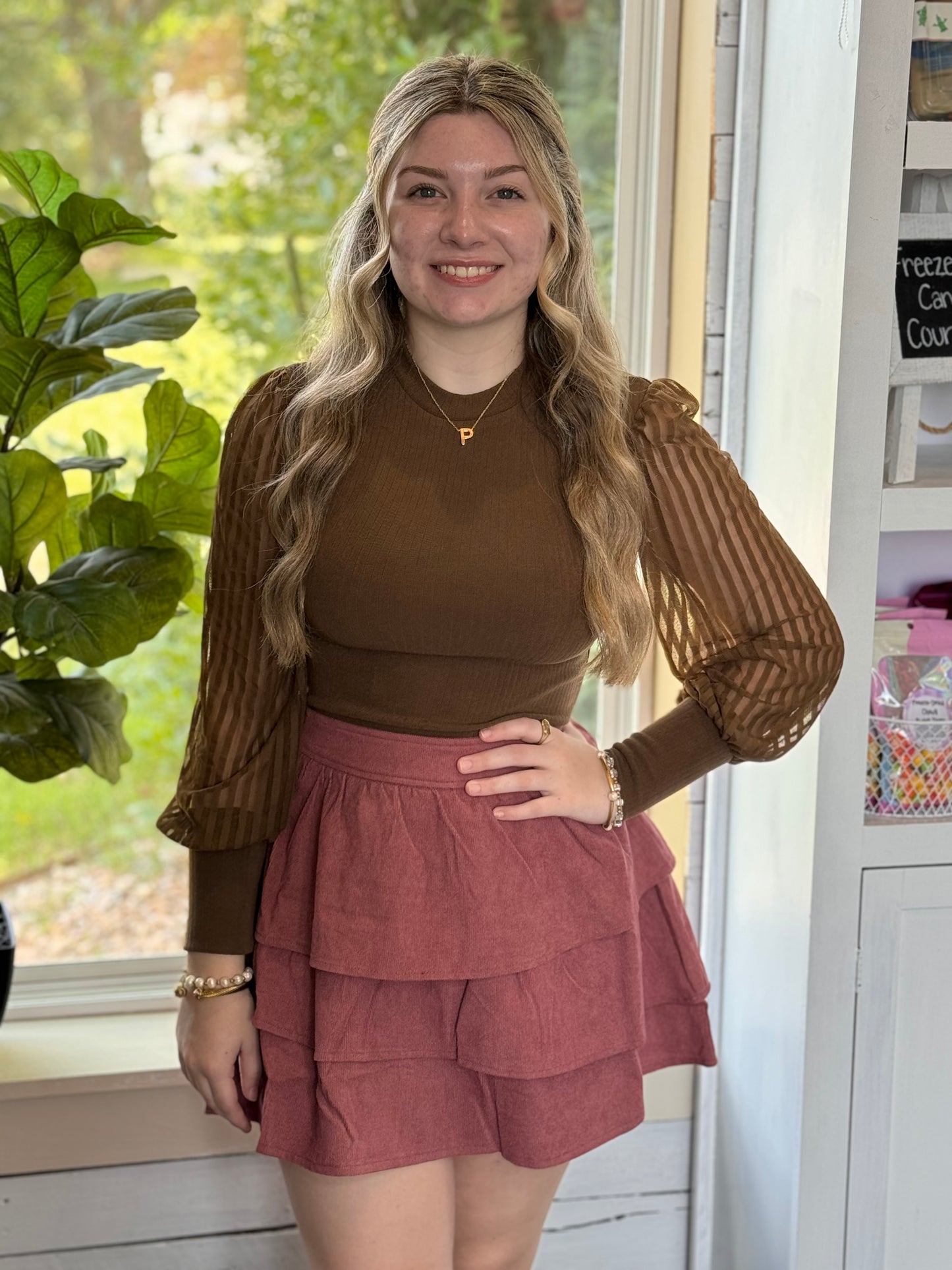 Ruffled Corduroy Solid Mini Skirt