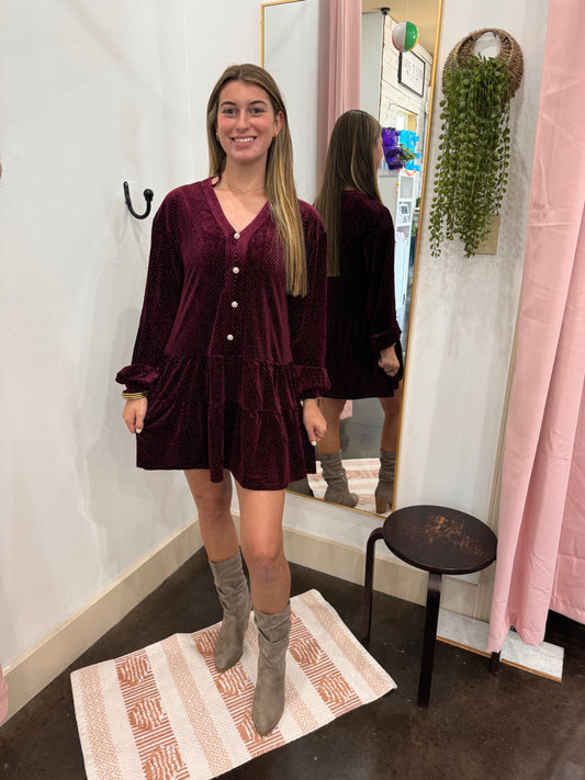 Tiered Woven Velvet Mini Dress