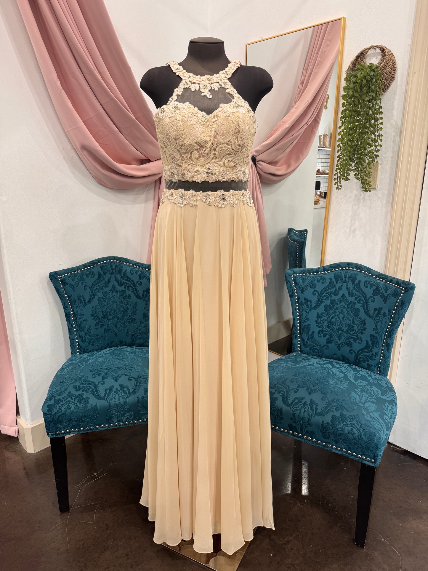 Sheer Waist Detail Prom Dress ~ Small