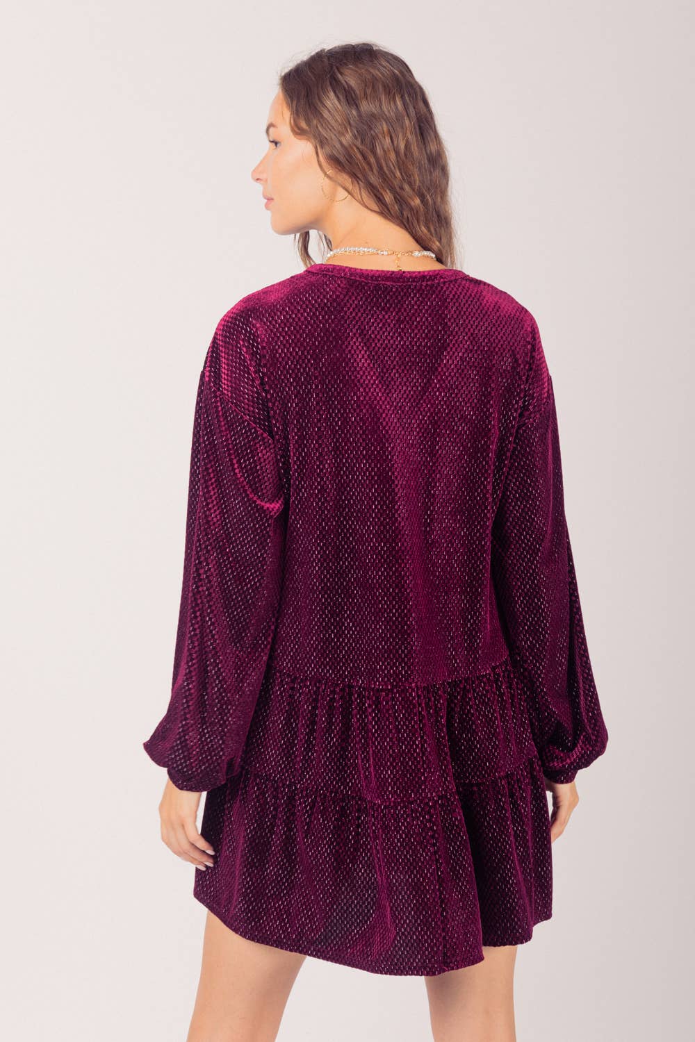 Tiered Woven Velvet Mini Dress