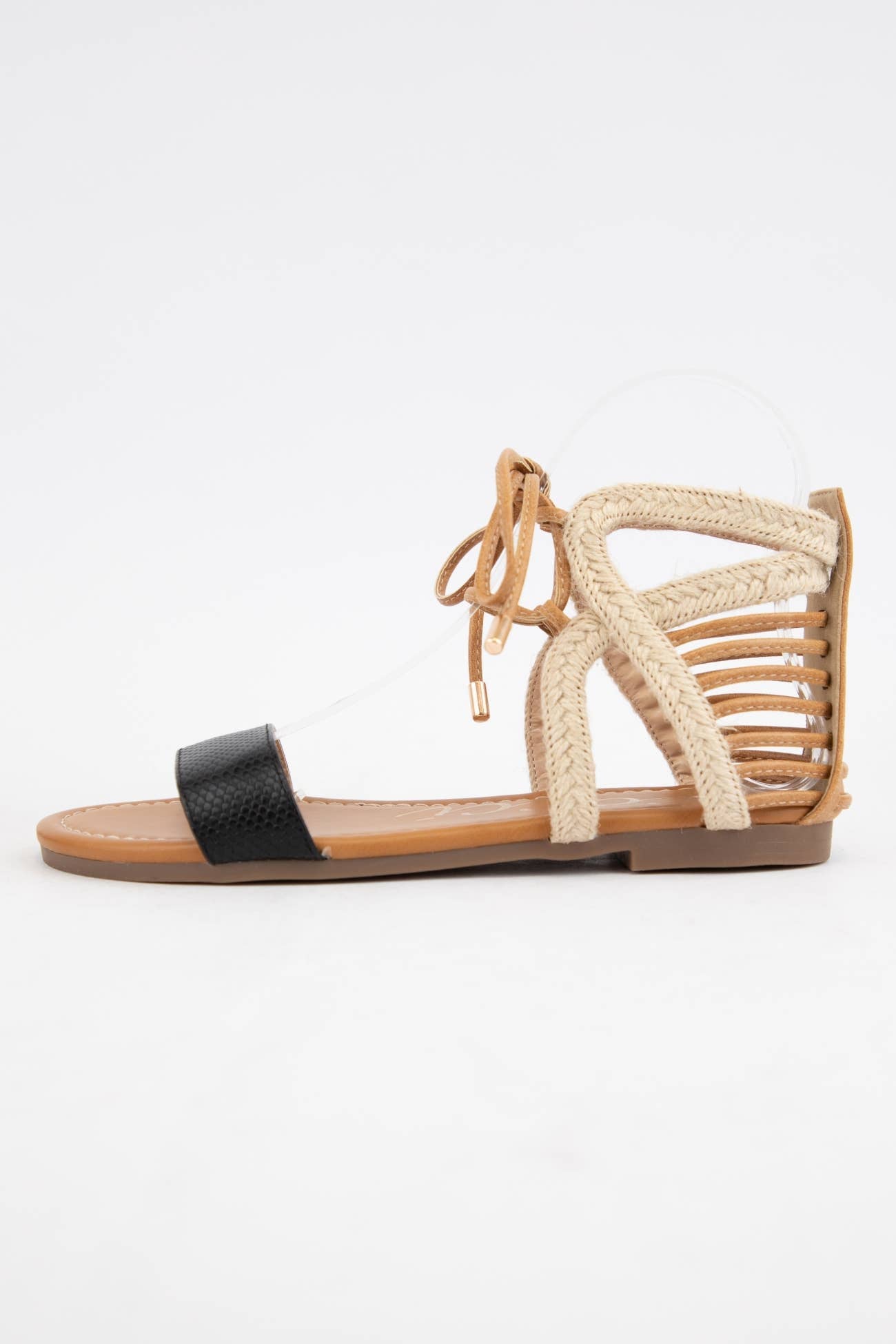 PAOLA Boho Lace Up Flat Sandals Braided Back
