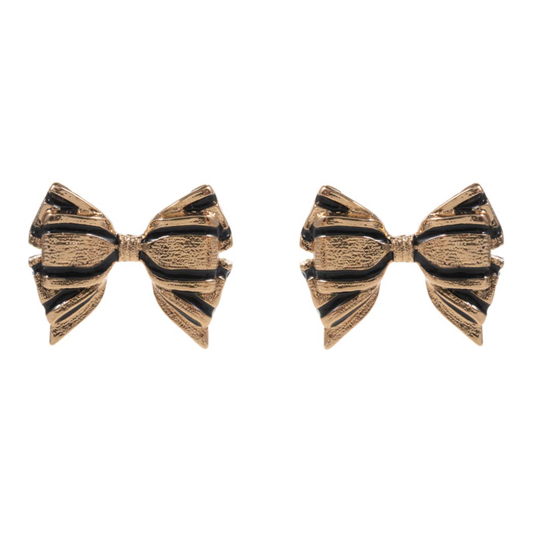 Color Stripe Gold Tone Bow Post Earrings