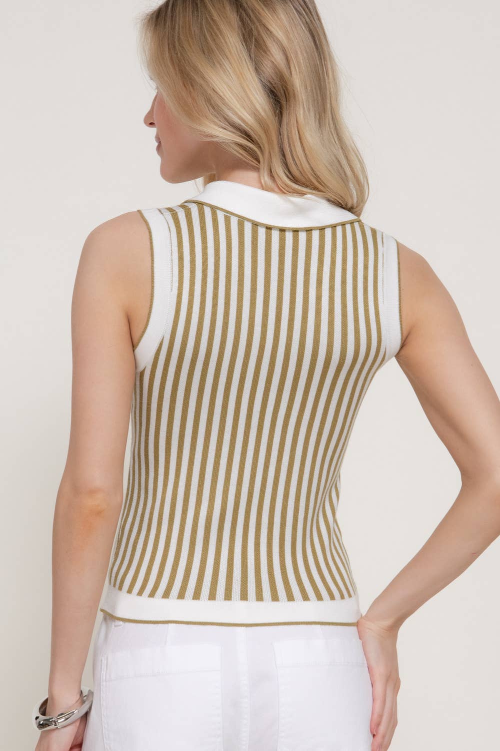 Sleeveless Vertical Striped Sweater Top (Multiple Colors)