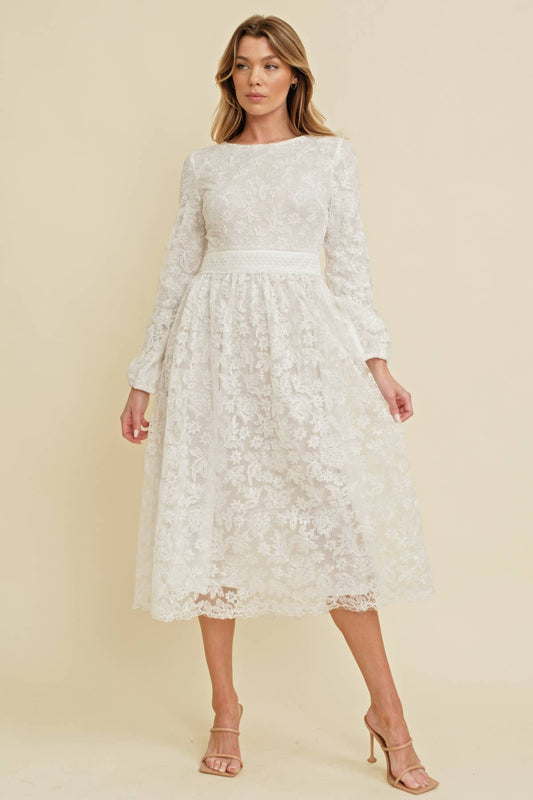 LACE LONG SLEEVE MIDI DRESS