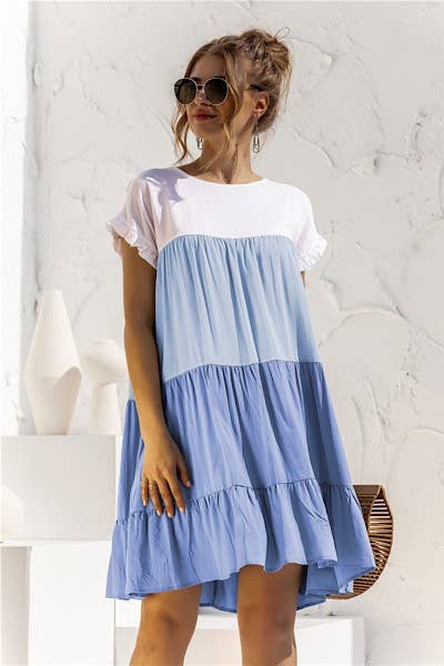 Blue Color Block Dress