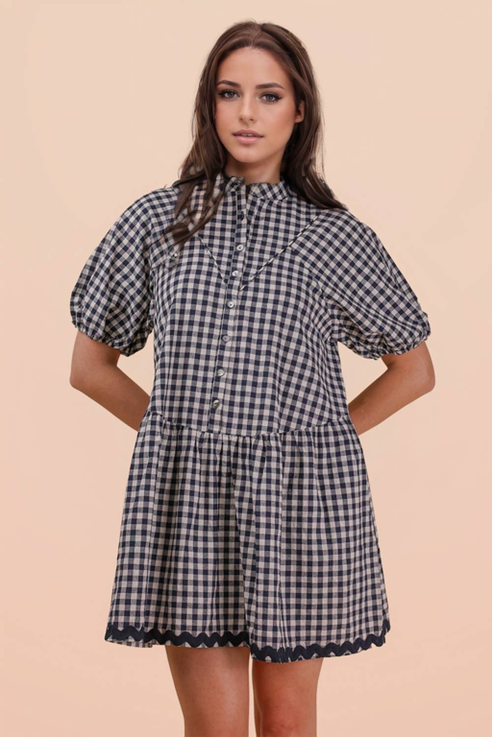 Checkered Half Button Down Mini Dress