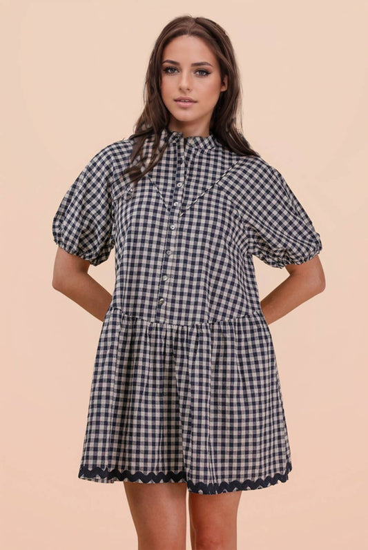 Checkered Half Button Down Mini Dress
