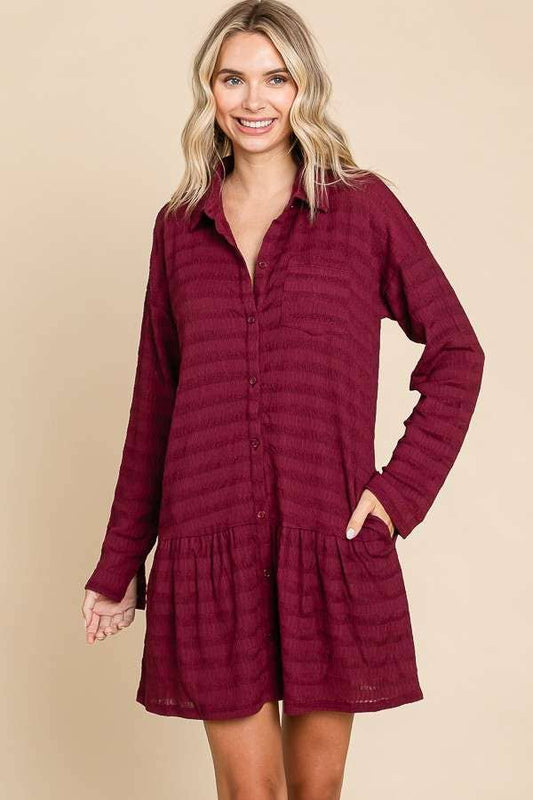 LSLV BUTTON DOWN TIERED TUNIC SHIRT