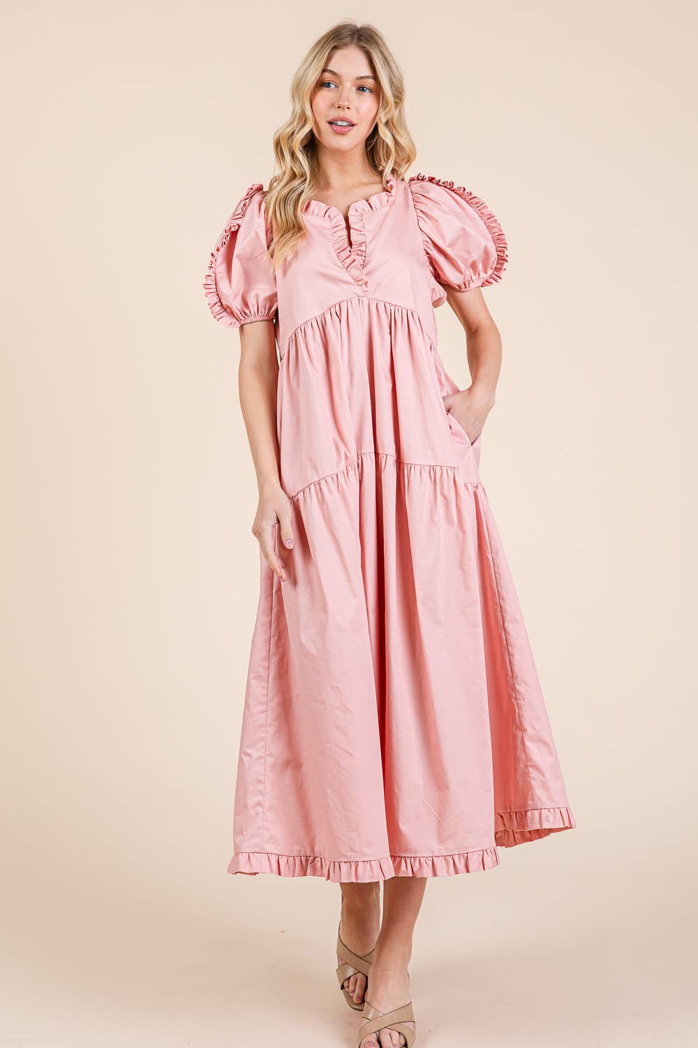 Ruffled Tiered Badydoll Midi Dress