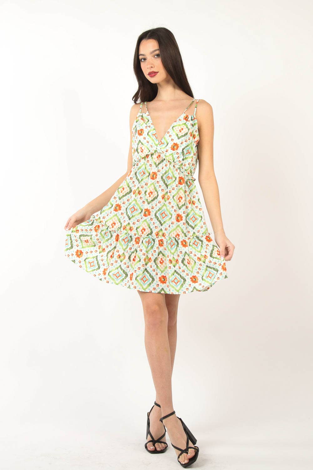 Tunnel Detail Multi Color Printed Mini Dress