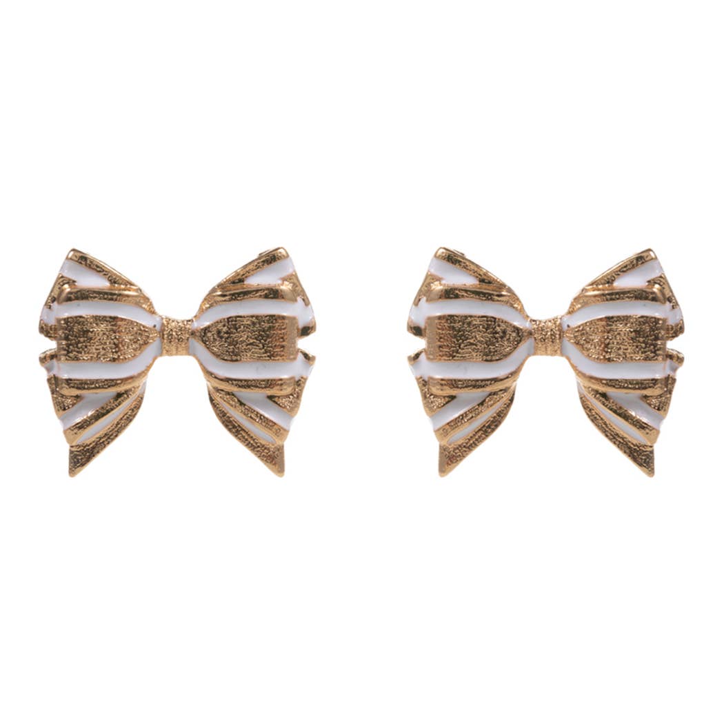 Color Stripe Gold Tone Bow Post Earrings