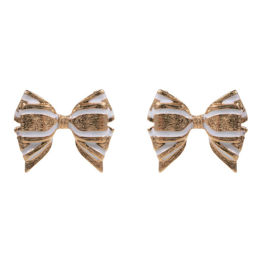 Color Stripe Gold Tone Bow Post Earrings