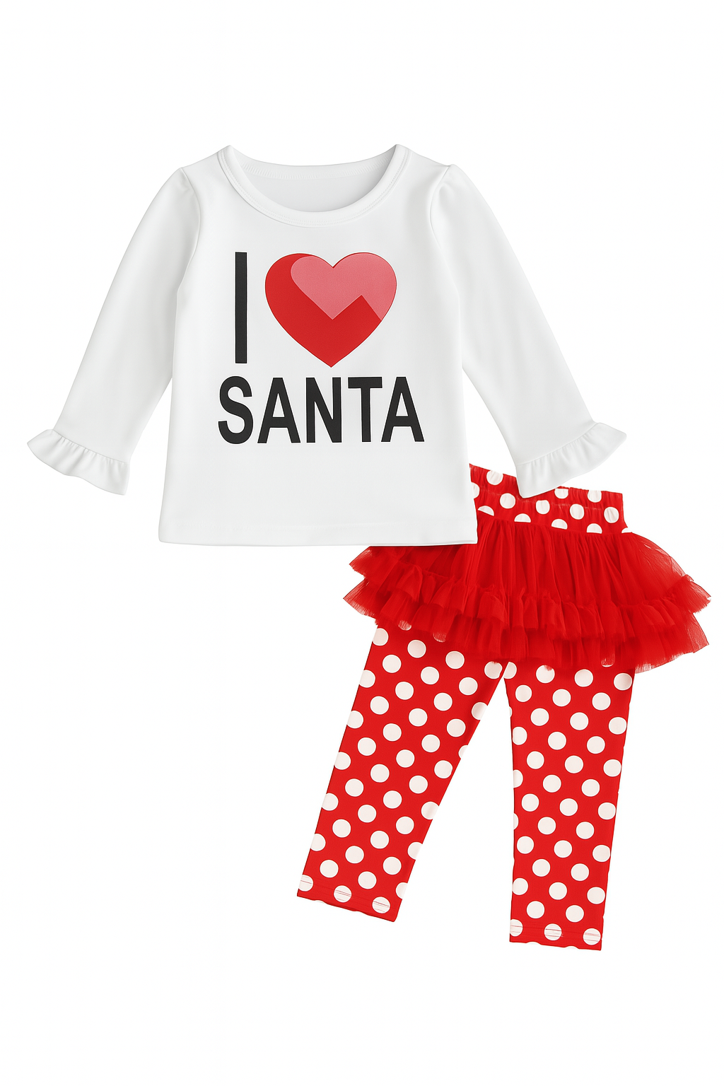 White-Red I Love Santa 2pcs Girl Outfit