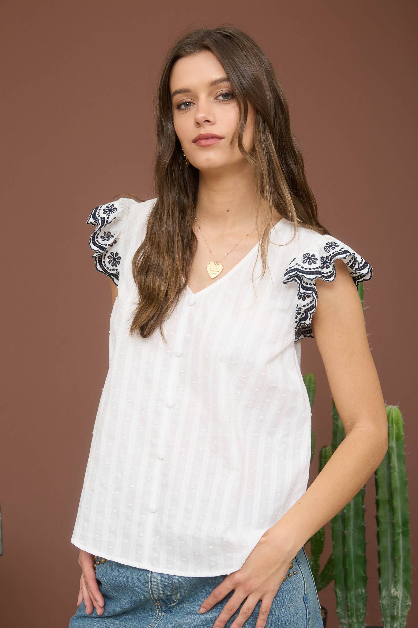 STRIPE CLIP DOT CONTRAST FLORAL SLEEVE BLOUSE