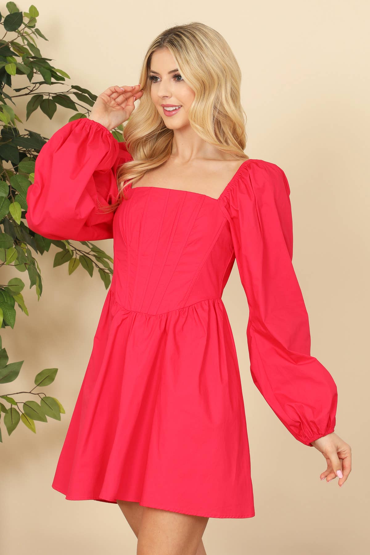 Square Neckline Puff Sleeve Mini Dress