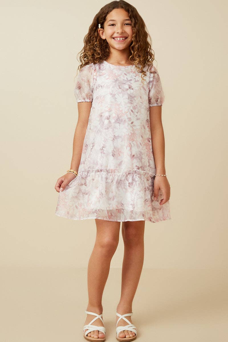 Girls Soft Organza Floral Ruffle Detail Dress