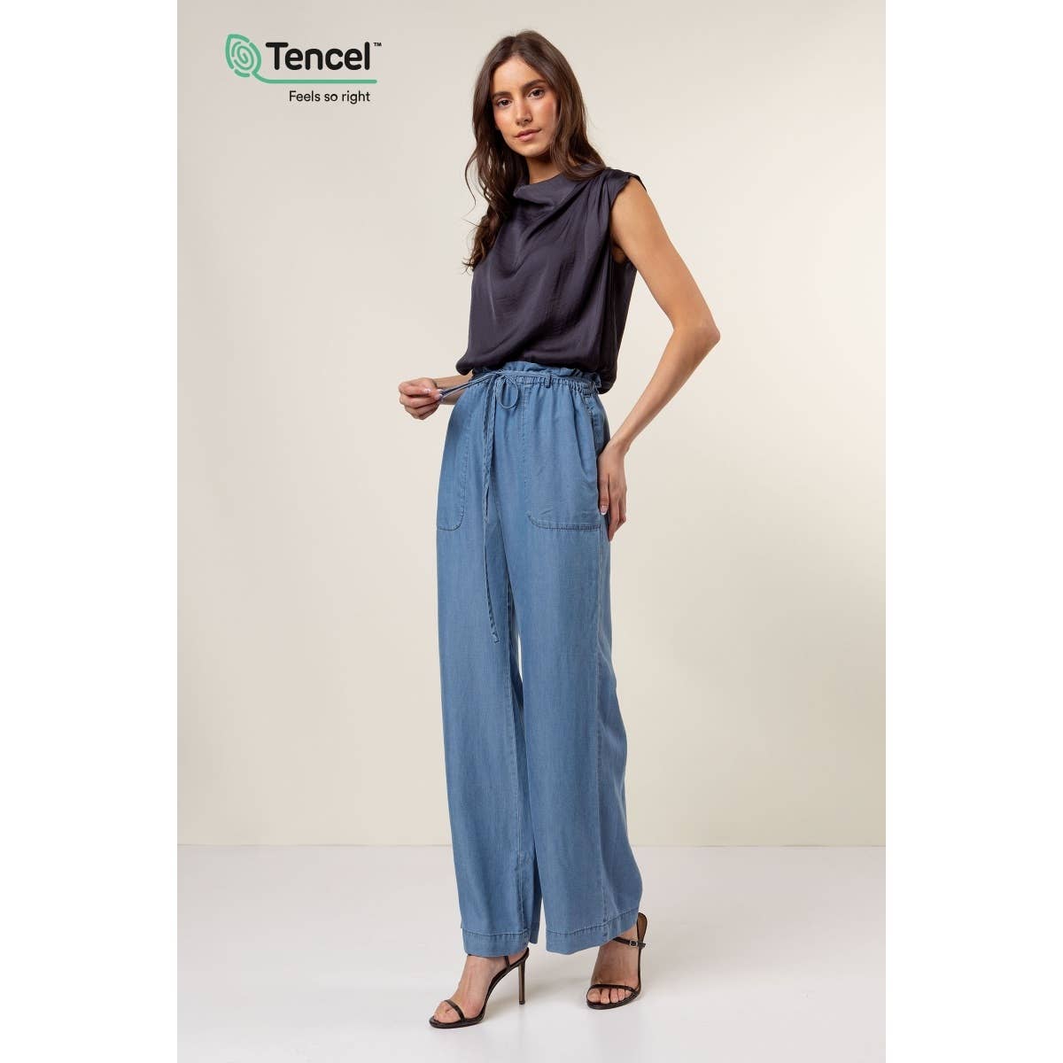 Frill Tie Waist Wide Leg Pants