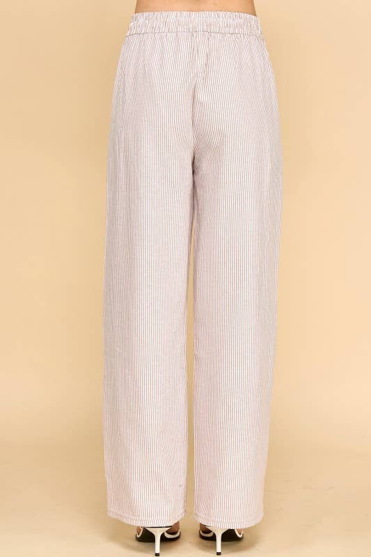 STRIPED DRAWSTRING STRAIGHT PANTS ~ Mocha