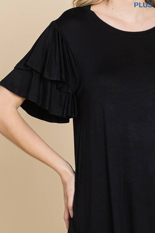 Plus Round Neck Semi Loose Ruffle Sleeve Top