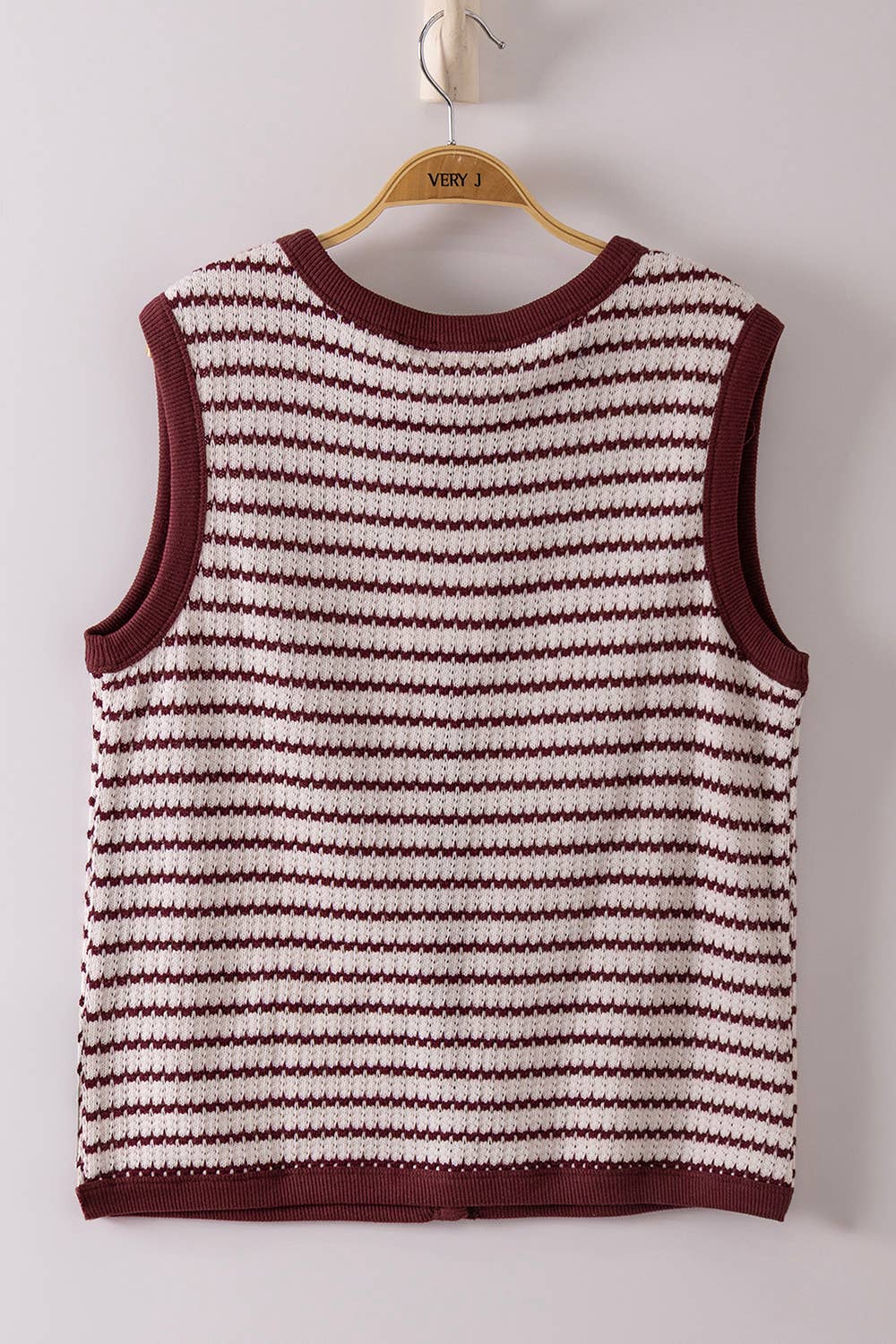 Burgundy Stripe Knit Button Down Top