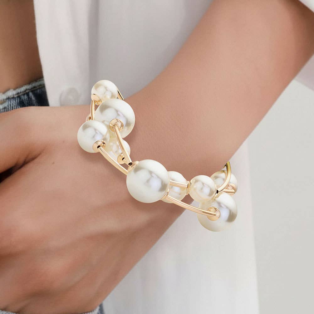 3PCS - Pearl Stretch Multi Layered Bracelets: Yellow Gold