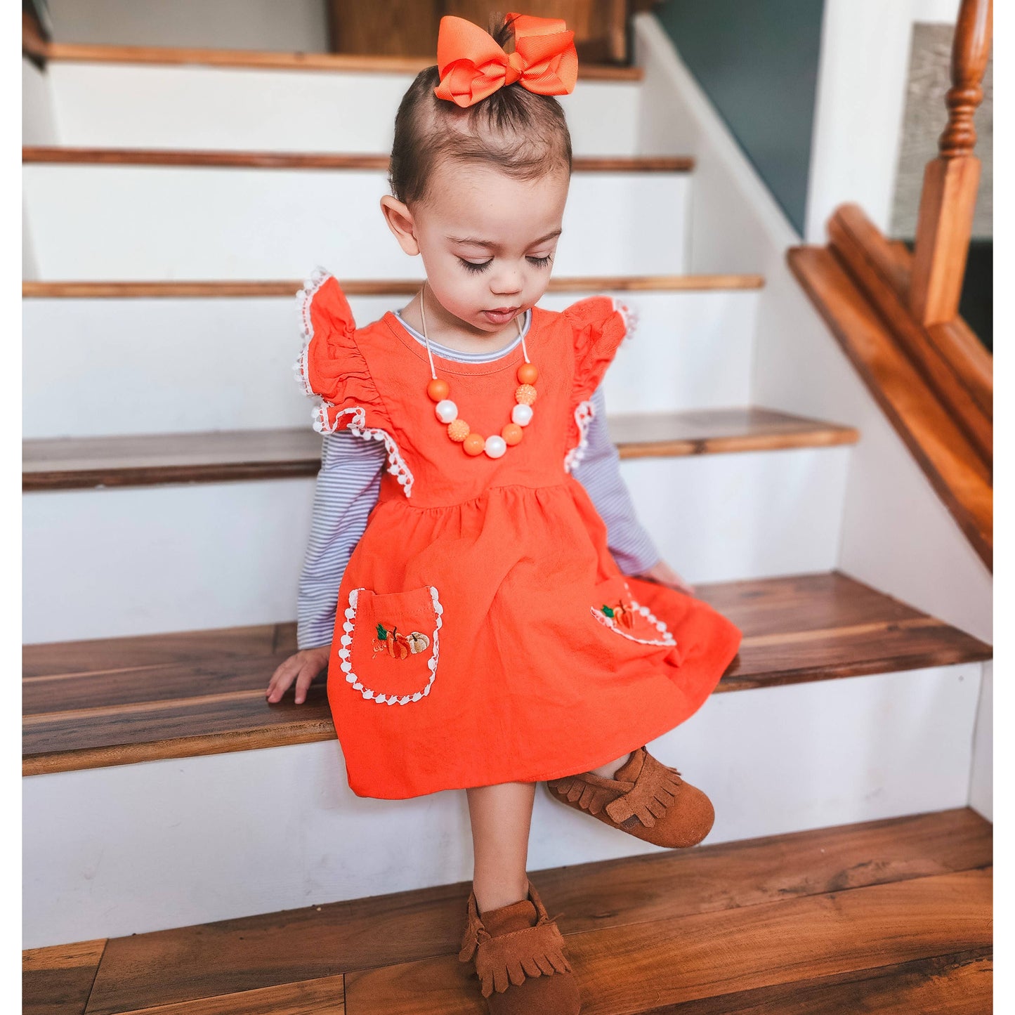 Girls Orange Fall Dress