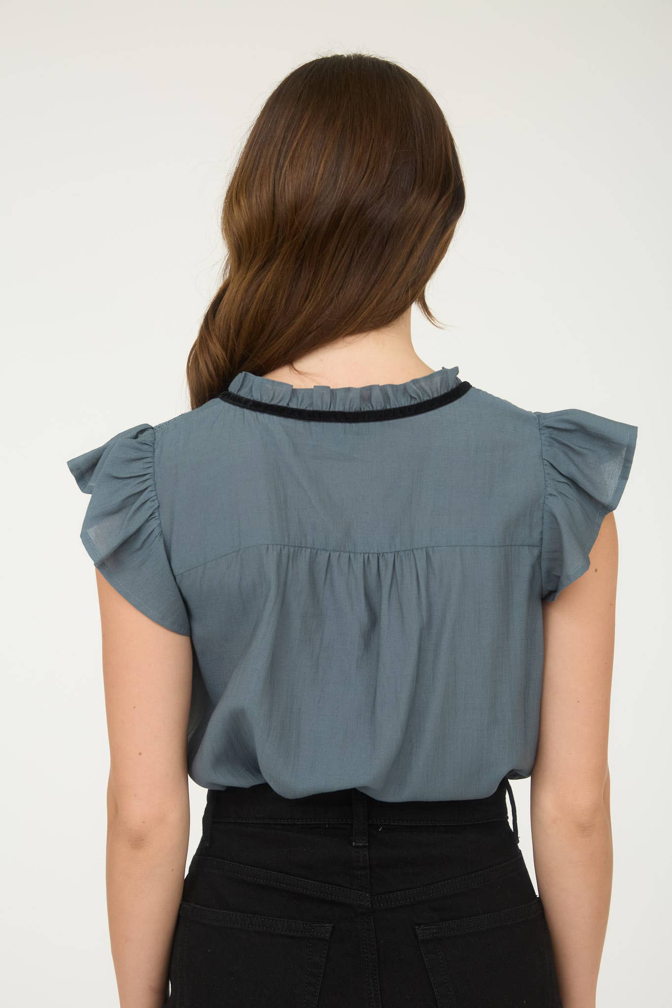 CONTRAST FRONT TIE DETAIL SHORT SLEEVE BLOUSE