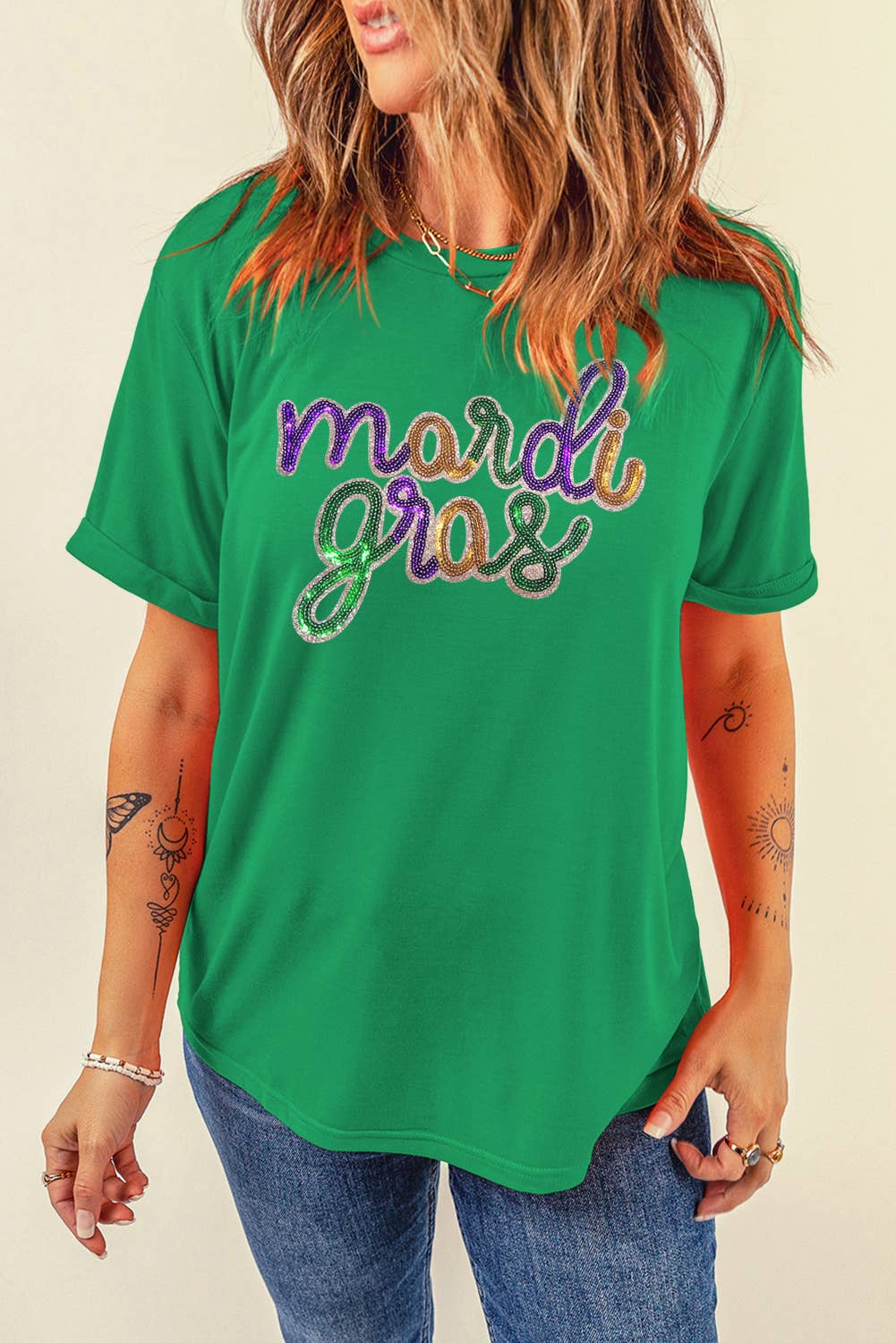 Sequin mardi gras Letter Graphic T Shirt