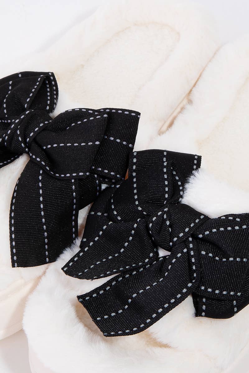 Open Toe Bow Decor Fuzzy Slippers ~ 7/8