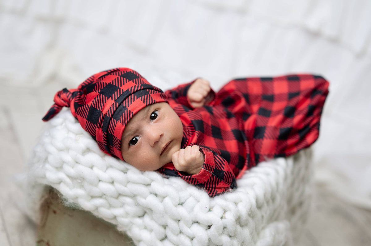 Infant Unisex Buffalo Check Baby Gown and Hat