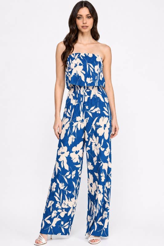 Floral Print Crinkle Off Shoulder Jumpsuit