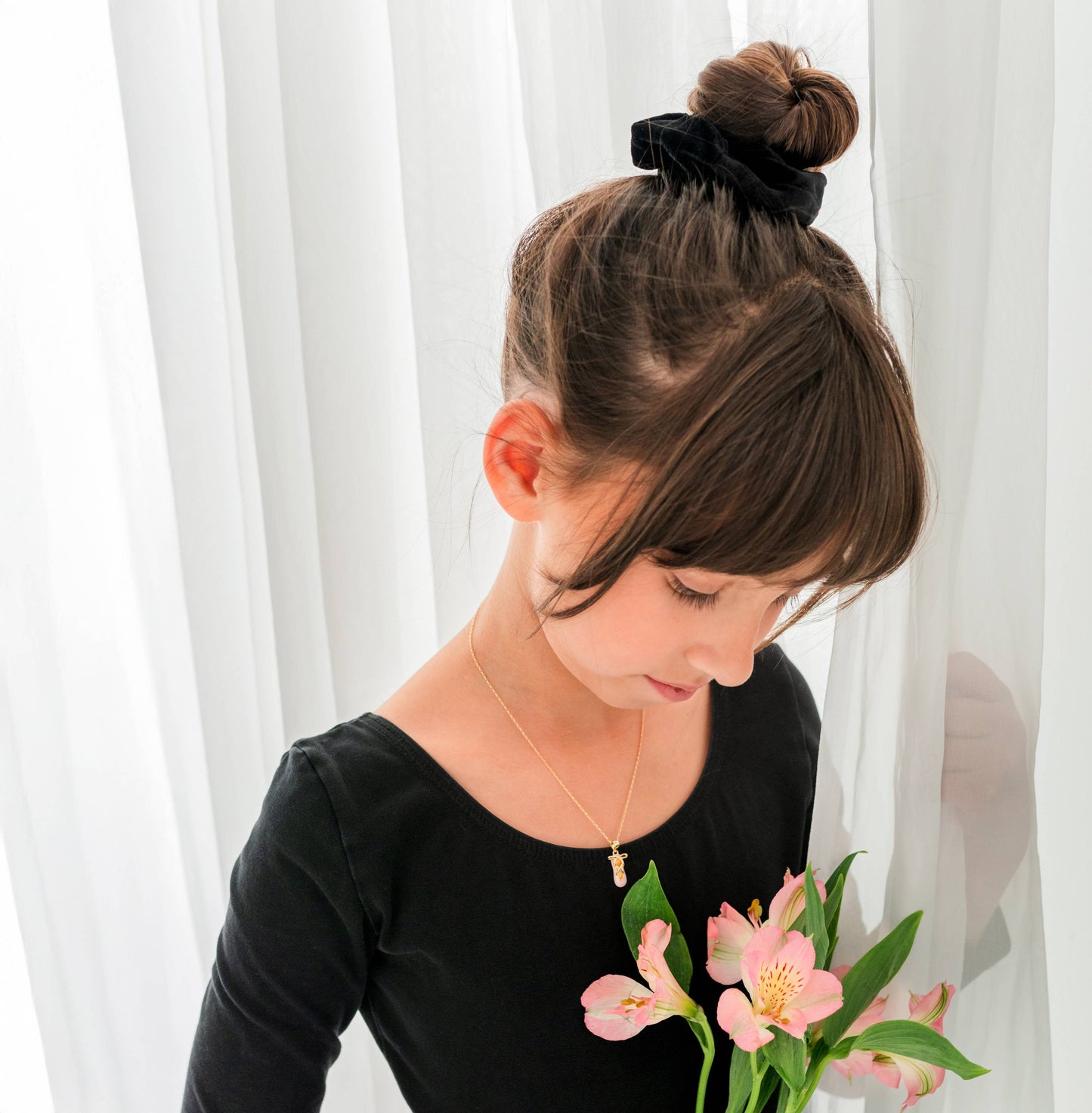 Girls 14K Gold-Plated Pink Ballet Slipper Necklace for Kids: 14 inch