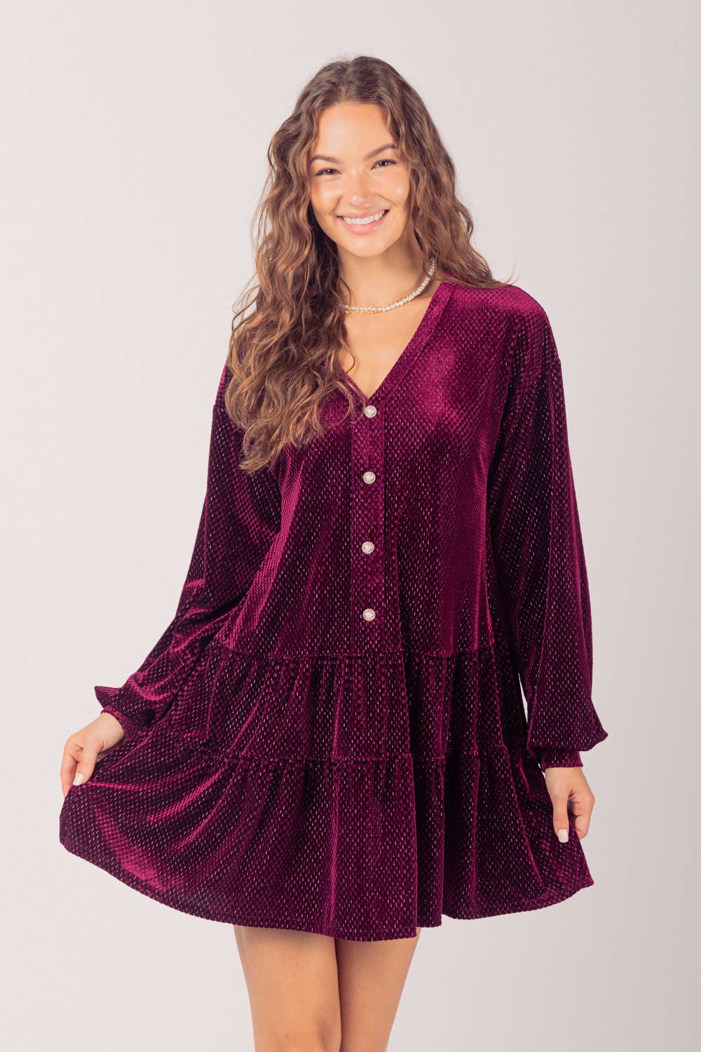 Tiered Woven Velvet Mini Dress