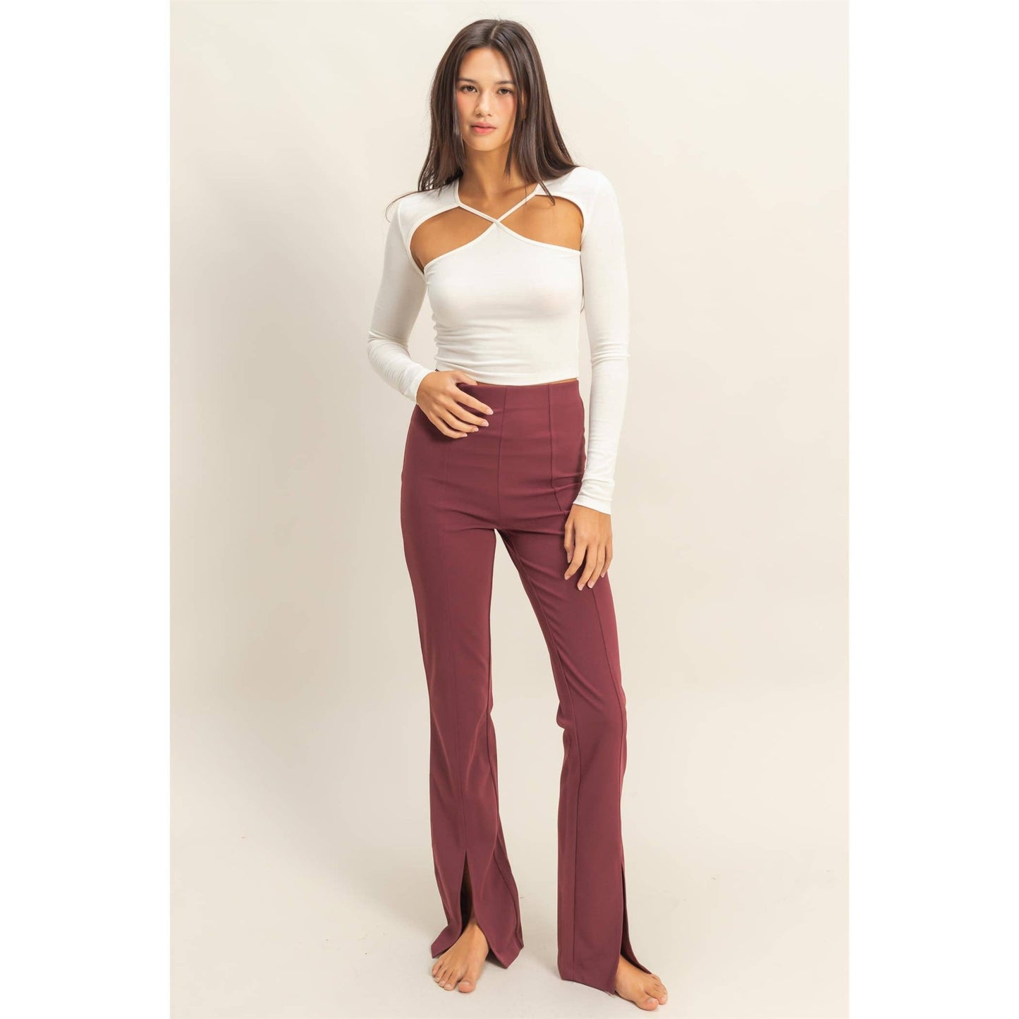 High-Waist Pintuck Flared Pants