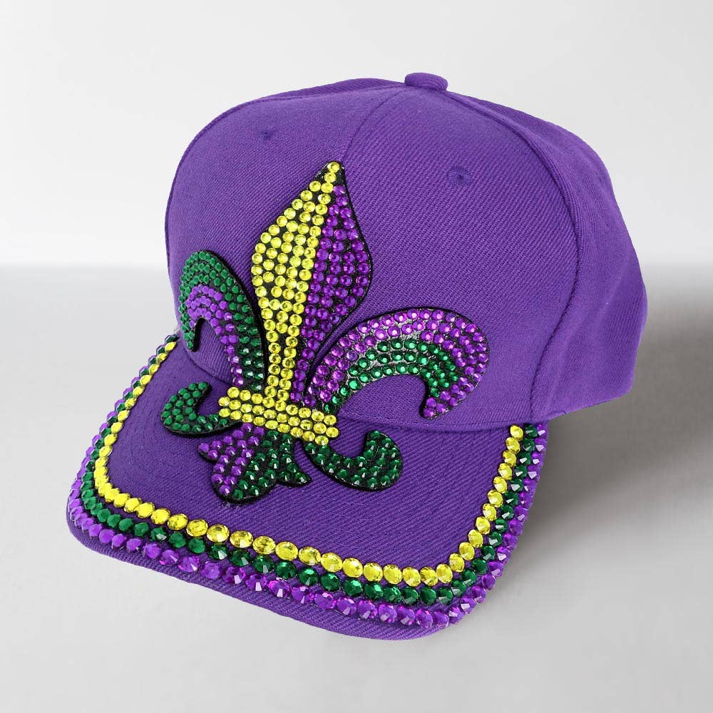 Bing Studded Mardi Gras Fleur de Lis Baseball Cap