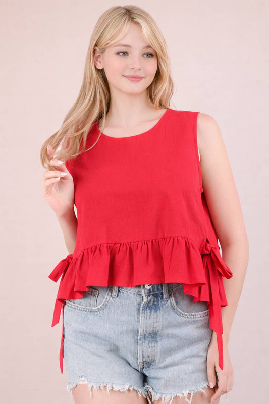 Side Tie Detail Ruffled Top