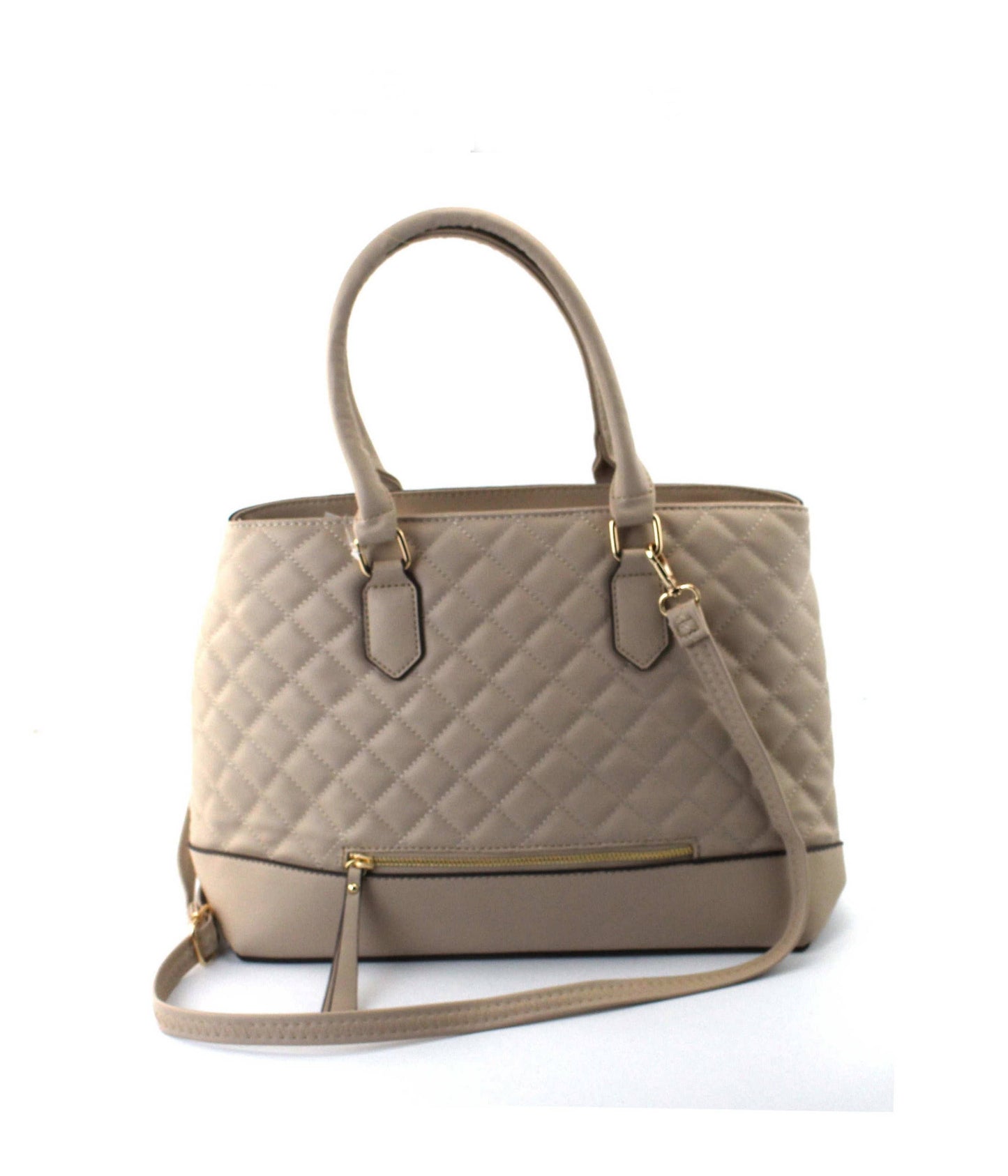 PU Quilted Tote Bag With Zipper On Bottom